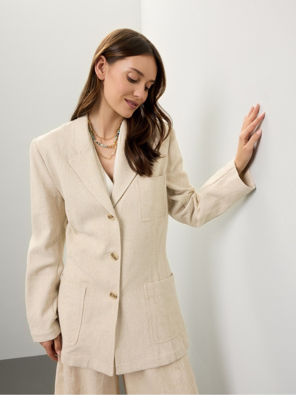 NWOT RUE SOPHIE Allegra Linen Longline Blazer Size Small